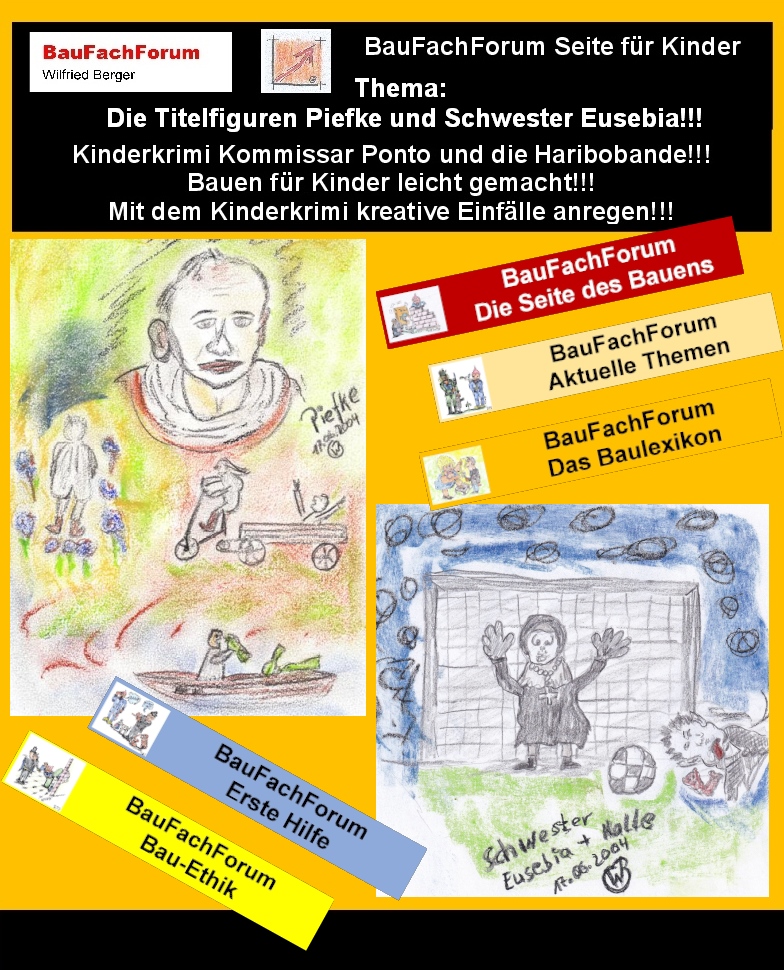 Hör – und Sehprobe BauFachForum Kinderkrimi Kommissar Ponto und die Haribobande.
Thema: Piefke und Schwester Eusebia:
Piefke immer falsch verstanden:
Piefke ist in dieser Geschichte das Abbild vom Autor. Der Autor ist Legastheniker und ist somit mit sehr vielen Talenten ausgestattet, wie Menschen die eine gute Rechtschreibung haben, nicht haben. Und so müssen wir Piefke sehen. Eigentlich schon ein fast erwachsener Jugendlicher und dennoch auf einer geistigen Grundlage eines kleinen Kindes. Piefke somit von den Anderen nicht Integriert wird und dennoch den anderen einen Meilenstein der Tat-Aufklärung voraus ist ohne, dass die anderen verstehen, was er meint.
Link: Lesen Sie dazu auch die Presse vom Sachverständigen Wilfried Berger.
Ordensschwester Eusebia:
Eine Person, die es im Leben des Autors selber gegeben hat. Schwester Eusebia war in der Gemeinde Berg als der Autor noch ein kleines Kind war, im Schwesternhaus ganz oben auf der Kuppe die gute Seele der Gemeinde. Da wurde der Mumms noch mit Schmalzwickel behandelt und bei allen Wehwehchen wurde Schwester Eusebia beansprucht. Teilweise musste Sie über Kilometer mit dem Fahrrad zu den Kranken anreisen. Genau diesen Charakter, stellt auch Eusebia in diesem Kinderkrimi dar.
Begriffe zum Thema Behinderung:
BauFachForum die Seite des Bauens, Behinderung, Inklusion, Symbol, Clipart, Rollstuhl, Kind, Mensch, Logo, Werkstatt, Piktogramm, Sport, Krankheit, Grafik, Hand, BauFachForum, Baulexikon Wilfried Berger.
Einfach das Bild anklicken und Ihr kommt auf passende Videos vom BauFachForum.
Dazu verlässt Ihr das BauFachForum und Ihr kommt auf unseren YouTube-Kanal vom BauFachForum. Wenn euch ein Shorts zusagt, könnt Ihr zum ausführlichen Thema weiterklicken.
Erschöpfende Auskünfte findet Ihr unter den Qualitätsnachweisen des Autors vom BauFachForum Wilfried Berger.
Videoproduktion: BauFachForum, Baulexikon Wilfried Berger.
www.baufachforum.de