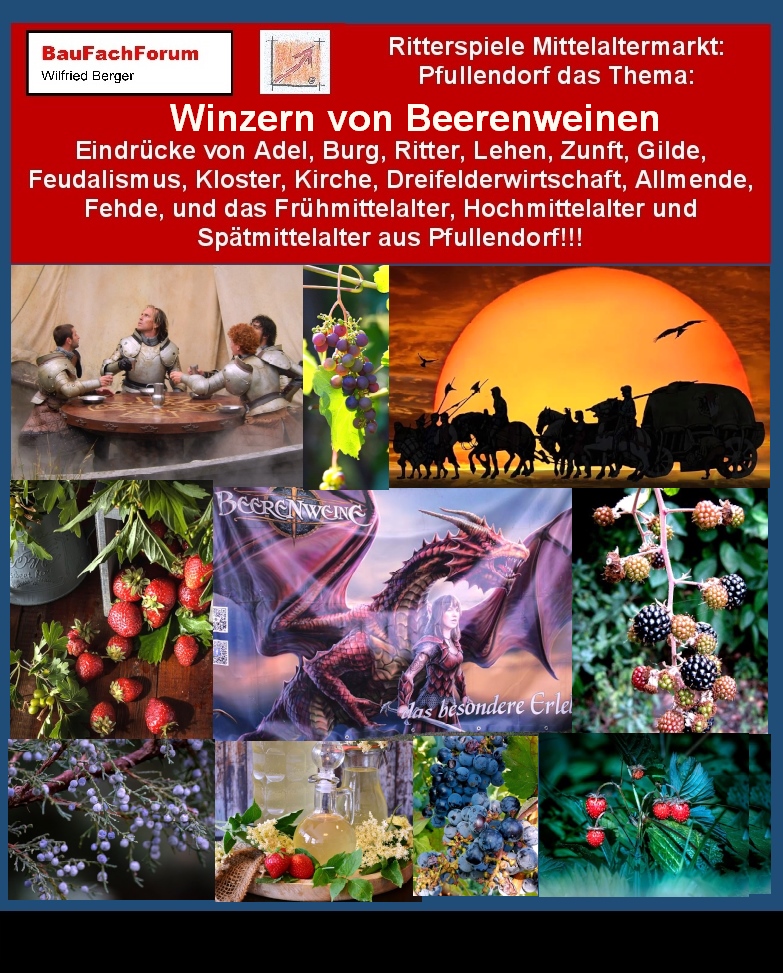 Hör- und Sehprobe: Michael Riese erklärt den Begriff Beerenwein Winzern.
Wie winzert man Beerenweine?
Die Herstellung von Beerenweinen umfasst das gesamte Programm der Wein Herstellung. Das bezieht sich auf den Anbau der Beeren bis zur Verarbeitung und Abfüllung des Weins.
Im Mittelalter wurden Beerenweine, gleich wie Traubenwein durch Vergärung von Beerenmost hergestellt. Die Beeren wurden gepresst oder auch mit den Füßen gestampft um reinen Saft zu bekommen. Die Unterschiedlichsten Regionen haben auch immer auf die entsprechenden Beeren-Spezialitäten abgestellt und eigene spezielle Herstellungsverfahren entwickelt. 
Die Winzerei und der Veranstalter Beerenweine, hat diese alten Traditionen mit heutigen Hygienebestimmungen neu wiederbelebt und stellt diese herausragenden Beerenweine Spezialitäten im Online Shop und den Mittelalterfesten vor.
Begriffe zum Thema Mittelalter Wein:
Ritterspiele aus Pfullendorf, Beerenweine, Familie Riese, Weltenkrieger Barden des Lichts, Alkohol, Trinken, Weinbau, Met, Honig, Bier, Mittelalter Krambude, Glühwein, Weißwein, Alkoholisches Getränk, Jahrhundert, Gewürzwein, BauFachForum, Baulexikon Wilfried Berger.
Einfach das Bild anklicken und Ihr kommt auf passende Videos vom BauFachForum. Dazu verlässt Ihr das BauFachForum und Ihr kommt auf unseren YouTube-Kanal vom BauFachForum. Wenn euch die Shorts zusagen, könnt Ihr zum ausführlichen Thema weiterklicken.
Videoproduktion: BauFachForum, Baulexikon Wilfried Berger. www.baufachforum.de     
