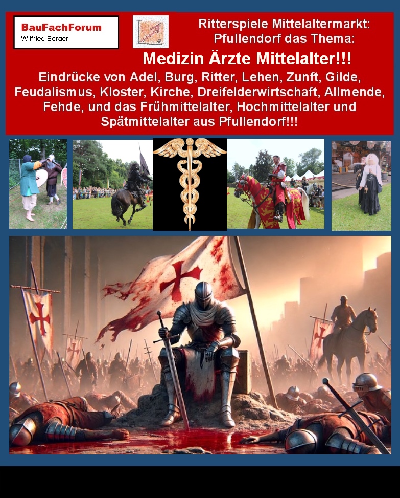 Wie wurde im Mittealter medizinisch behandelt?
Wenn auch das Mittealter ein sicherlich hartes Leben für die Menschen waren und Kriege mit brutalen und schweren Wunden der Alltag darstellte muss man, wie bei den Gladiatorenkämpfen im antiken Rom auch immer auch die Kehrseite der Medaille anschauen. Das heißt, dass gerade mit diesen verherrenden Wunden bei den Ritterturnieren und allem voran bei den Schlachten auch die medizinischen Erfahrungen einen erhebliche Entwicklung einleitete. Dabei waren die ersten Mediziner ja weit vor dem Mittealter bereits tätig und deren Überlieferungen auch im Mittealter bereits für deren medizinischen Grundlagen grundlegend. Hier waren die Griechen allen andern Ländern schon sehr weit voraus. Hier können wir auf Hippokrates und Archagathos zurückgreifen, deren Lehren im Mittelalter von den Ärzten, Wundärzte aber auch Bader, Barbiere und Feldscher angewandt wurden.
Begriffe zum Thema Hippokrates:
Ritterspiele aus Pfullendorf, Weltenkrieger Barden des Lichts, Hyppocrates, Medizin, Antike, Eid, Griechischer Arzt, Hippokrates von Cos, vier Säfte Lehre, Arzt, Symbol, Schlange, Latein, Deutsch, BauFachForum, Baulexikon Wilfried Berger.
Einfach das Bild anklicken und Ihr kommt auf passende Videos vom BauFachForum. Dazu verlässt Ihr das BauFachForum und Ihr kommt auf unseren YouTube-Kanal vom BauFachForum. Wenn euch die Shorts zusagen, könnt Ihr zum ausführlichen Thema weiterklicken.
Videoproduktion: BauFachForum, Baulexikon Wilfried Berger. www.baufachforum.de