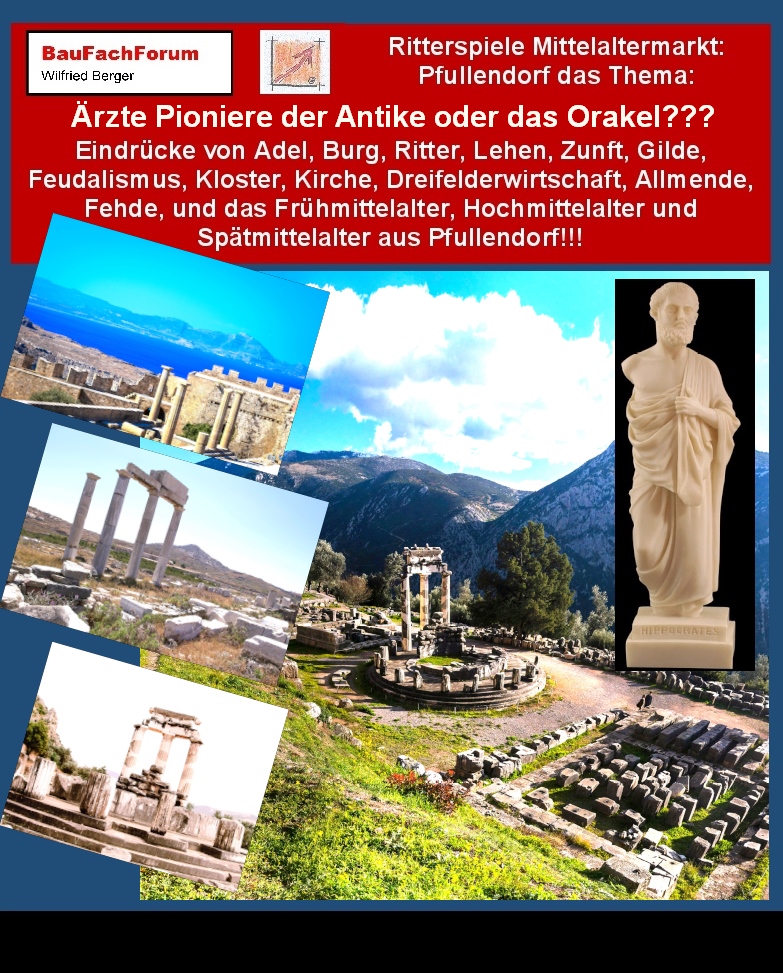 Die wichtigsten Pioniere der Ärzteschaft aus der Antike:
Ausgegangen wird aus der Historie, dass die ersten Ärzte der antiken Zeit Priester waren. Daraus entwickelte sich dann die griechische Ärzteschaft mit dem Vater der Medizin Hippokrates.
Die Hauptdifferenzen in der Antike war dies, dass die Religionen eng auch mit Magie zusammen hingen. Somit in den griechischen Tempel von den Priestern und den Priesterinnen in den Heiligtümern wie beispielsweise dem Asklepieion, Heilungen durch das Gebet angeboten wurde. Diese waren meist verbunden mit Rituale und Traumorakel zusammen in Erscheinung traten. 
Begriffe zum Thema Medizin aus dem Mittelalter:
Ritterspiele aus Pfullendorf, Weltenkrieger Barden des Lichts, Geschichte, Klostermedizin, Gemälde, Ärzte, vier Säfte lehre, Astrologie, Arabische Medizin, Anatomie, Aderlass, Medikus, frühe Medizin, BauFachForum, Baulexikon Wilfried Berger.
Einfach das Bild anklicken und Ihr kommt auf passende Videos vom BauFachForum. Dazu verlässt Ihr das BauFachForum und Ihr kommt auf unseren YouTube-Kanal vom BauFachForum. Wenn euch die Shorts zusagen, könnt Ihr zum ausführlichen Thema weiterklicken.
Videoproduktion: BauFachForum, Baulexikon Wilfried Berger. www.baufachforum.de     
