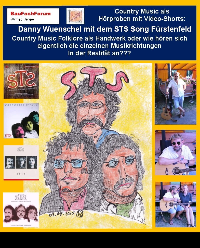 Hörprobe STS Song Fürstenfeld:
1984 war die Zeit, bei der die Erfolge von STS nicht wie gewünscht eintraten. Sodass die Band ernsthafte Diskussionen führte, die Band aufzulösen. Die Band verschrieb sich dem Grundsatz, dass wenn der Erfolg nicht eintritt, nicht ein Weiterbetreiben der Band über Jahrzehnte fortgesetzt werden sollte. Hier setzte man sich das Jahresende 1984 als Richtschnur. In dieser Zeit kam der Anruf der Wiener Plattenfirma Amadeo, die auf Demobänder aufmerksam wurde. Die Band bekam einen Vertrag, dass diese LP finanziert wird und auf den Markt gebracht werden soll. Die LP selber wurde im März und April 1984 in Wien aufgenommen.
Der Titel der LP wurde mit Überdosis G’fühl der Öffentlichkeit angekündigt. Die Auflage war mit 500 Exemplare sehr gering. Vertreten und eingespielt wurden Songs wie I hab di Leben g'sehn und Das neue Vaterland. Wobei das neue Vaterland den Nationalsozialismus angreift, bei dem ein junger Mann in eine sogenannte Sportgruppe kam.
10 Lieder wurden benötigt:
Jetzt ging das Ringen um die 10 Titel für die Platte los. Als diese 10 Songs fertig geschrieben waren, meinte die Plattenfirma, dass auf der LP noch Platz für einen Song wäre. Schiffkowitz brachte dann ein, dass 1982 der oststeirische Musiker Josef Jandrisits den Song With a Little Help schrieb und komponierte. Mit dem Urheber wurde beschlossen, den Song neu zu arrangiert und mit einem Deutschen Titel zu versehen.
Der Song solle eigentlich eine Parodie für das Heimweh von Günter Timischl darstellen, der dann wieder nach Fürstenfeld heimgekehrt ist. Der Song selber war bereits mit dem Titel Jandrisits-Fürstenfeld Bestandteil der Konzerte von STS.
Die Plattenfirma entschied dann, dass Fürstenfeld die erste Single-Auskopplung dieser LP sein sollte. Damit wurde der Durchbruch zu einem großen musikalischen Erfolg vorgegeben. Die LP selber verkaufte sich innerhalb eines Jahres 70.000 mal und bekam die Platin Auszeichnung. Die Single-Auskopplung wurde dann nochmals sage und schreibe 140.000 Mal verkauft.
Im Oktober 1984 erteilte die Band Dieter Tomas Heck eine Absage für die ZDF-Hitparade. Die Band war der Meinung, dass Fürstenfeld nicht ausgesprochen die Musikrichtung der Band verkörpern würde.
Danny Wuenschel findet Ihr auf der Startseite vom BauFachForum unter Pfullendorf im Städte-Test sowie bei den erschöpfende Auskünfte zum Studieren der Country Music Folklore als Handwerk unter www.baufachforum.de im Baulexikon unter dem Buchstaben C.
Videoproduktion: BauFachForum, Baulexikon Wilfried Berger. www.baufachforum.de