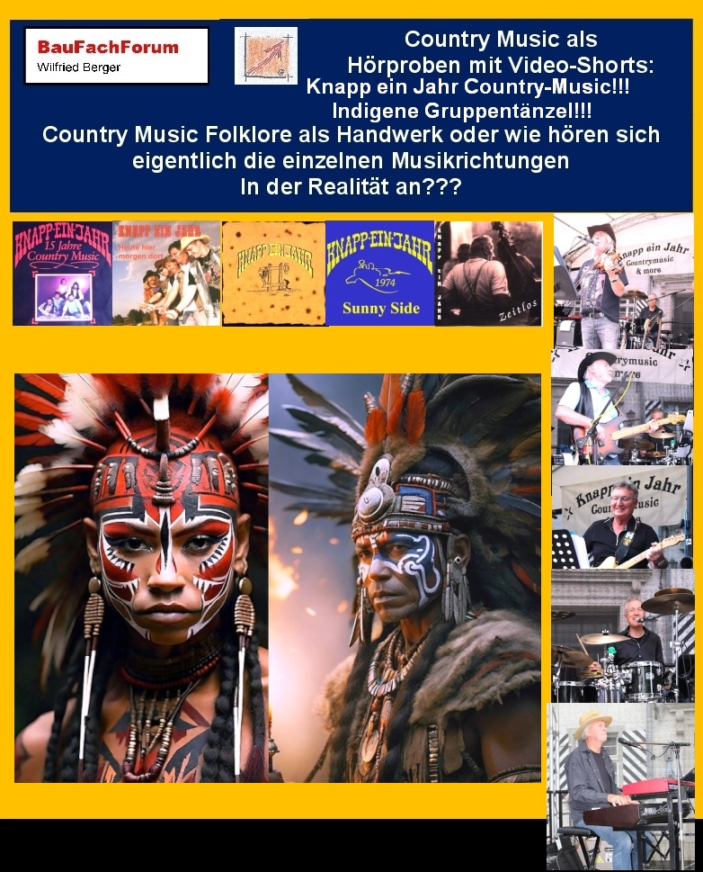 Anschauungsbeispiel für Indigene Gruppentänze:
Begleitet von der Band Knapp ein Jahr:
Aus den Ur-Völkern wurden gerade die Gruppentänze gebildet. Dazu gibt es eine Vielzahl indigener Tänze. Sie unterscheiden sich immer nach der Kultur und der Region. Zu den wichtigsten indigenen Tänze gehören Tänze für den Erfolg im Leben. Ja, sogar für das Überleben des entsprechenden Volksstamm. Daher sind die Sonnen und Regentänze, der Geistertanz der nordamerikanischen Indianer, der Haka der Maori, der Dabke im Nahen Osten. Aber auch die indigenen Völker Mittel- und Südamerikas kennen Gruppentänze. Dazu gehören der Huayño der in den Anden getanzt wird.
Begriffe zu Indigene Tänze:
Knapp ein Jahr, Country Music, Pow wow, First Nations, Regentanz, Kanada, Indigene Amazonas, Canada, indigene Völker, Feste, Festival, Brasilien, Traditioneller Tanz, BauFachForum, Baulexikon Wilfried Berger.
Einfach das Bild anklicken und Ihr kommt auf passende Video-Short vom BauFachForum. Dazu verlässt Ihr das BauFachForum und Ihr kommt auf unseren YouTube-Kanal vom BauFachForum. Wenn euch die Shorts zusagen, könnt Ihr zum ausführlichen Thema weiterklicken.
Videoproduktion: BauFachForum, Baulexikon Wilfried Berger. www.baufachforum.de