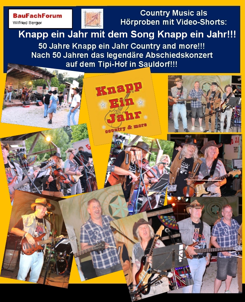 Hör- und Sehprobe Abschiedskonzert 50 Jahre Knapp ein Jahr mit dem Song Knapp ein Jahr:
Thema: Veränderungen von Knapp ein Jahr mit den Jahrzehnten:
Natürlich änderten sich auch die Musiker in der Band mit den Jahren. Die einen kamen und die anderen gingen. Man muss sicherlich auch mal, als nicht Musiker, das Musikerdasein ein wenig überdenken. Die Wochenenden meist nur bei live Auftritten und somit auch das Leben komplett auf die Musik abgestimmt. Kommen dann Frau und Kinder bei den Musikern hinzu, muss meist das Lotterleben des Musikers auf Tour beendet werden.
Gerade bei Knapp ein Jahr, dauerte es doch einige Jahre, bis die Band zu einem stabilen Kern gereift war. Die Band war bockig und verwehrte sich, Country-Musik mit deutschen Texten zu machen. Was aus der deutschen Country-Geschichte sicherlich nicht dienlich war. Es ging dann bis 2009, als die Band die CD Heute hier morgen dort heraus brachte. Wenngleich auf der ersten CD die damals noch eine Kassette war im März und Mai 1989 bereits der Titel Knapp ein Jahr mit dabei war. Hier hört Ihr die Hör- und Sehprobe vom Song Knapp ein Jahr beim Abschiedskonzert der alten Truppe am 15.08.2025 auf dem Tipi Hof in Sauldorf mit dem deutschsprachigen Song Knapp ein Jahr.
Begriffe zum Thema Heute hier morgen dort:
50 Jahre Knapp ein Jahr Abschiedskonzert, Klavier, Gitarre, Liedtext, Text, Zupfmuster, Hannes Wader, Note, Cords, Ukulele, Manchmal träume, Männerchor, BauFachForum, Baulexikon Wilfried Berger.
Einfach das Bild anklicken und Ihr kommt auf passende Videos vom BauFachForum. Dazu verlässt Ihr das BauFachForum und Ihr kommt auf unseren YouTube-Kanal vom BauFachForum. Wenn euch die Shorts zusagen, könnt Ihr zum ausführlichen Thema weiterklicken.
Videoproduktion: BauFachForum, Baulexikon Wilfried Berger. www.baufachforum.de