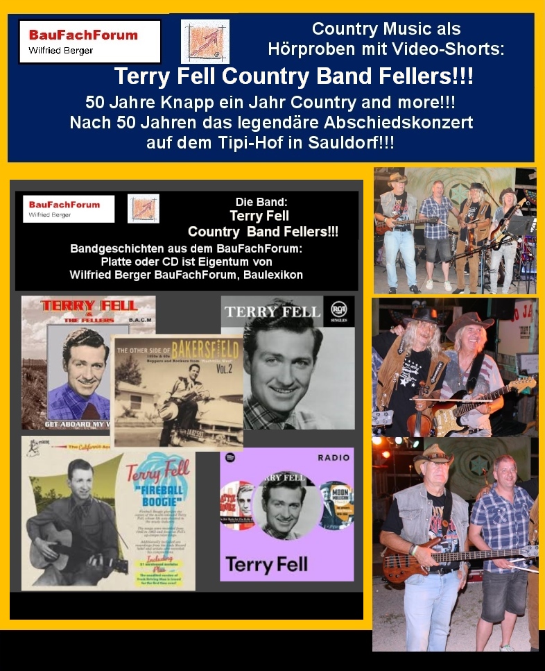Hör- und Sehprobe Abschiedskonzert 50 Jahre Knapp ein Jahr:
Wer ist Terry Fell und der Song Truck Drivin' Man:
Ein Song, der in der Country Music einer der häufig gecoverten Songs sein wird, ist Truck Drivin' Man. Geschrieben wurde der Song von Terry Fell und erstmals im Jahr 1954 veröffentlicht. Damals spielte er als Bandleader noch in seiner Band den Fellers.
Gespielt wurde der Song damals mit dem Harmoniker Buck Owens und wurde so auch im Original in der Erstfassung aufgenommen.
Wie bereits angesprochen, wurde der Song vielfach von namhaften Bands und Gruppen gecovert. George Hamilton IV war einer davon und landete mit seiner Version 1964 einen Billboard-Hit. Auch Buck Owens selbst nahm den Song in den frühen 60ern Jahren mit seiner Band Buckaroos neu auf.
Das Original dieses Songs war der Song Truck Drivin' Man von Terry Fell. Oftmals wird dieser Song mit einem ähnlichen Songs von Gram Parsons und Roger McGuinn und deren Titel Drug Store Truck Driving Man verwechselt.
Terry Fell wurde am 13. Mai 1921 geboren und verstarb am 04. April 2007. Seine Berufsbezeichnung war US-amerikanischer Country-Musiker und Songwriter. Seine bekanntesten Hits waren Don't Drop It und das klassische der Country-Szene Truck Driving Man. Später wurde er der erste Manager von Buck Owens. Buck Owens wurde unter der Leitung von Terry Fell in den 1950er und 60er Jahren ein Zentrum eine Country-Ikone.
Begriffe zum Thema Track Drivin´ Man:
50 Jahre Knapp ein Kahr Abschiedskonzert, Buck Owens, Truck Driver, Sheet Musik, Vinyl Record, Dave Dudly, Birds, Schallplatte Truck driving BauFachForum, Baulexikon Wilfried Berger.
Einfach das Bild anklicken und Ihr kommt auf passende Videos vom BauFachForum. Dazu verlässt Ihr das BauFachForum und Ihr kommt auf unseren YouTube-Kanal vom BauFachForum. Wenn euch die Shorts zusagen, könnt Ihr zum ausführlichen Thema weiterklicken.
Videoproduktion: BauFachForum, Baulexikon Wilfried Berger. www.baufachforum.de