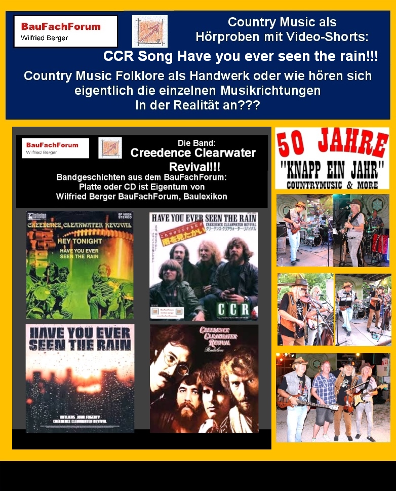 Hör- und Sehprobe Knapp ein Jahr Country and More mit dem Legendären 50 Jahre Abschiedskonzert von Knapp ein Jahr mit dem CCR John Fogerty Song Have you ever seen the Rain.
Thema: Irrtümer der Welthits
Wer ist die Band Creedence Clearwater Revival oder kurz CCR?
Unter der Band Creedence Clearwater Revival oder kurz CCR wird in der Musikgeschichte die amerikanische Rockband mit dem Frontmann John Fogerty bezeichnet. Die Band hatte Ihre Höhepunkte von 1967 bis 1972. Gegründet wurde die Band 1967 von John Fogerty.
1971, als man den Song vermarkten wollte, wurde er als politischer Song ausgelegt. Es wurde, so wie heute 2024 mit dem Frust über die Apel Regierung, der Frust gegen die Richard Nixen Regierung ausgedrückt und damit auch der Wahnsinn des damaligen Vietnamkrieges.
Später offenbarte John Fogerty, dass der Song kein Friedenssong sei, sondern aus dem Streit des Bruders Tom herrührte, der die Band verlassen wollte.
Begriffe zum Thema Band CCR:
50 Jahre Knapp ein Kahr Abschiedskonzert, Travelin Band, John Fogerty, Creedence Clearwater Revisited, CCR Songs, Tom Fogerty, Stu Cook, Doug Clifford, BauFachForum, Baulexikon Wilfried Berger.
Einfach das Bild anklicken und Ihr kommt auf passende Videos vom BauFachForum. Dazu verlässt Ihr das BauFachForum und Ihr kommt auf unseren YouTube-Kanal vom BauFachForum. Wenn euch die Shorts zusagen, könnt Ihr zum ausführlichen Thema weiterklicken.
Videoproduktion: BauFachForum, Baulexikon Wilfried Berger. www.baufachforum.de