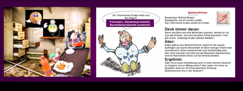 Formulare Abnahmeprotokolle Bauprotokolle: Rechtssichere Bauabwicklung: Das BauFachForum bietet euch kostenlose Formulare und Protokolle für Profis und Bauherren an, damit Ihr auf eueren Baustellen und auch in eueren Büros rechtsicher agieren könnt. Eine lückenlose Dokumentation ist am Bau das A und O. Dabei ist es egal, ob eine förmliche Abnahme nach VOB/B oder die Abnahme nach BGB vertraglich vereinbart wurde. Ein fehlendes Bauabnahmeprotokoll beispielsweise mach die Grundlage der Gewährleistung vor Gericht immer zu einem Problem. Dabei werden Bauprozesse meist zu 60 % aller Fälle von den Gerichten abgewiesen, weil die Gewährleistung bereits verfristet ist. Das kann dann für den Handwerker, wie auch für die Bauherrschaft ein teures Unterfangen werden. Auf dieser Seite vom BauFachForum findet Ihr, Muster und Vorlagen für Bauprotokolle und Abnahmeprotokolle zum kostenfreien Download. Diese Protokolle wurden vom Sachverständigen Wilfried Berger entwickelt und haben bereits vor vielen Gerichtsstreitigkeiten gute Dienste geleistet. Stellen Sie bei allem und jedem immer sicher, daß Sie Ihre Bauleistungen beweissicher erbringen und behalten, damit Sie Mängel sowie Fristen stets im Blick behalten. Formulare Abnahmeprotokolle Bauprotokolle:
Rechtssichere Bauabwicklung:
Das BauFachForum bietet euch kostenlose Formulare und Protokolle für Profis und Bauherren an, damit Ihr auf eueren Baustellen und auch in eueren Büros rechtsicher agieren könnt.
Eine lückenlose Dokumentation ist am Bau das A und O. Dabei ist es egal, ob eine förmliche Abnahme nach VOB/B oder die Abnahme nach BGB vertraglich vereinbart wurde. Ein fehlendes Bauabnahmeprotokoll beispielsweise mach die Grundlage der Gewährleistung vor Gericht immer zu einem Problem. Dabei werden Bauprozesse meist zu 60 % aller Fälle von den Gerichten abgewiesen, weil die Gewährleistung bereits verfristet ist. Das kann dann für den Handwerker, wie auch für die Bauherrschaft ein teures Unterfangen werden. Auf dieser Seite vom BauFachForum findet Ihr, Muster und Vorlagen für Bauprotokolle und Abnahmeprotokolle zum kostenfreien Download. Diese Protokolle wurden vom Sachverständigen Wilfried Berger entwickelt und haben bereits vor vielen Gerichtsstreitigkeiten gute Dienste geleistet. Stellen Sie bei allem und jedem immer sicher, daß Sie Ihre Bauleistungen beweissicher erbringen und behalten, damit Sie Mängel sowie Fristen stets im Blick behalten.