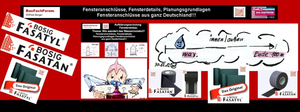 Aus unserer Fenstereinbau-Short-Schulung: Die Bauphysik im Fenstereinbau: Wenn wir verstanden haben, dass die Fenstereinbaufuge zwischen Bauwerk und Fensterrahmen nicht durchfeuchtet werden darf, müssen wir mit Fenstereinbaumembranen dafür sorgen, dass die Feuchtigkeit nach dem physikalischen Prinzip nach außen abwandern kann/muss. Denn die Durchfeuchtung oder das Absaufen der Anschlussfuge wäre ein eklatanter Bauschaden!!! Die Feuchtewanderung: Naturwissenschaftlich nicht zu vermeiden, ist, dass Wasser in verschiedenen Aggregatszuständen auf unseren Baustellen Wasser vorkommen. Ein Wassermolekül kann in einer Luftsäule naturgemäß wie bereits vorgetragen 100 m wandern. Danach kann es nicht mehr weiterwandern. Das müssen wir wissen mit dem vor vorgetragenen Widerstandskoeffizient cW oder auch W für Widerstand. Also, alle Baumaterialien in der Wanderung des Wassermoleküls in der Luftsäule von Widerständen gehindert werden können. Damit, die 100 m wider das Maß aller Grundlagen der Physik ist. Was ist Bauphysik? Da muss jetzt auch mal ein Irrtum aufgeklärt werden. Es gibt keine Bauphysik. Es gibt nur die Naturwissenschaftliche Physik. Wie vor mit dem Goldenen Schnitt vorgetragen, wenn der Autor das schwäbisch ausdrücken darf, scheißt sich das Wassermolekül, ob es Naturwissenschaftlich behandelt wird oder bautechnisch!!! Also, wie in der Natur, das Wassermolekül wie vor vorgetragen nur eine Grundlage kennt: Wie weit kann ich auf einer Luftsäule reiten, bis ich erschöpft bin. Und das ist das Geheimnis der Physik. Aber, nehmen wir doch einfach einmal eine Grundlage der Natur. Beispiel aus der Natur: Wenn eine Henne ein Ei gelegt hat und das Ei befruchtet ist, müssen wir naturwissenschaftlich davon ausgehen, dass aus dem Ei ein Küken schlüpft. Das ist der Zug der Welt und die Evolution der Natur der Fortpflanzung. Stellt euch jetzt folgendes vor: Das Ei, wäre aus Schokolade und Kunststoff, wie das in einer Kinderwerbung von einer führenden Schokoladenfirma so den Kindern in der Werbung vorgetragen wird. Dann würde wissenschaftlich aus der Physik heraus das Küken sterben. Besser gesagt es würde an Kondensat in seinem Ei ersaufen. Da brauchen wir nicht über Fruchtwasser und Evolution diskutieren. Da würde das Kondensat alles Leben zerstören!!! So dumm ist die Natur nicht!!! Das Ei aus der Natur ist ein Gebilde in einem frühen Stadium der Ontogenie eines Eis. Das heißt, dass die Tiere, die ein Ei legen, was wir in der Wissenschaft als Ovipars nennen, aus einer weiblichen Keimzelle entsteht. Was ist eine Keimzelle des Bauschadens? Hier im Beispiel gibt es ein kleines Küken. Dabei wird aus der Oogenese der Eizelle Nährstoffe und die schützende Schale gebildet. Daraus entwickelt sich dann der Embryo des kleinen Kükens. War das Huhn vor dem Ei da? Eine Diskussion die immer gegenwärtig ist. Bei uns geht es nur darum, um was es sich physikalisch und bautechnisch um die Schale des Eis geht? Naturwissenschaftlich nennt man das, dass das Ei ein Ding ist, das primäre und sekundäre und tertiäre der Eihüllen unterschieden wird. Jetzt enden wir das Thema hier. Einfach erklärt: Jedes Ei besteht nicht aus Kunststoff und oder Schokolade. Ein Ei besteht aus Kalk!!! Erinnern wir uns an das Bauen zurück wissen wir, dass der hydraulisch gebrannte und gelöschte Kalk gerade aus der Natur heraus mit der Karbonatisierung oder aber auch Carbonatisierung einen natürlichen Prozess des Überlebens der Natur einleitet. Betrachten wir den Beton in der Bewitterung, kann dieser nur das Gleiche erledigen wie das Ei in dem das Küken gebildet wird. Auch Beton bildet Calciumcarbonat aus natürlichen Grundlagen. Dabei ist die Hydratation des Zements die Entstehung von Calzcumhydroxid Ca oder kurz OH2. Damit wird der Beton mit einer hohen Alkalität des Zementsteins mit einem ph-Wert ≥ 12 aus der Natur heraus ausgerüstet. Ist das Ei jetzt klüger wie wir Baumenschen? Das ist jetzt die Frage mit alle den Warnungen des Autors gegenüber der Menschen und der Natur. Das Küken überlebt in einem Ei. Wir Menschen ersaufen in unseren Bausubstanzen!!! Einfach das Bild anklicken und Ihr kommt auf passende Videos vom BauFachForum. Dazu verlässt Ihr das BauFachForum und Ihr kommt auf unseren YouTube-Kanal vom BauFachForum. Wenn euch die Shorts zusagen, könnt Ihr zum ausführlichen Thema weiterklicken. Videoproduktion: BauFachForum, Baulexikon Wilfried Berger. www.baufachforum.de Aus unserer Fenstereinbau-Short-Schulung:
Die Bauphysik im Fenstereinbau:
Wenn wir verstanden haben, dass die Fenstereinbaufuge zwischen Bauwerk und Fensterrahmen nicht durchfeuchtet werden darf, müssen wir mit Fenstereinbaumembranen dafür sorgen, dass die Feuchtigkeit nach dem physikalischen Prinzip nach außen abwandern kann/muss. Denn die Durchfeuchtung oder das Absaufen der Anschlussfuge wäre ein eklatanter Bauschaden!!!
Die Feuchtewanderung:
Naturwissenschaftlich nicht zu vermeiden, ist, dass Wasser in verschiedenen Aggregatszuständen auf unseren Baustellen Wasser vorkommen. Ein Wassermolekül kann in einer Luftsäule naturgemäß wie bereits vorgetragen 100 m wandern. Danach kann es nicht mehr weiterwandern.
Das müssen wir wissen mit dem vor vorgetragenen Widerstandskoeffizient cW oder auch W für Widerstand. Also, alle Baumaterialien in der Wanderung des Wassermoleküls in der Luftsäule von Widerständen gehindert werden können. Damit, die 100 m wider das Maß aller Grundlagen der Physik ist.
Was ist Bauphysik?
Da muss jetzt auch mal ein Irrtum aufgeklärt werden. Es gibt keine Bauphysik. Es gibt nur die Naturwissenschaftliche Physik.
Wie vor mit dem Goldenen Schnitt vorgetragen, wenn der Autor das schwäbisch ausdrücken darf, scheißt sich das Wassermolekül, ob es Naturwissenschaftlich behandelt wird oder bautechnisch!!!
Also, wie in der Natur, das Wassermolekül wie vor vorgetragen nur eine Grundlage kennt: Wie weit kann ich auf einer Luftsäule reiten, bis ich erschöpft bin.
Und das ist das Geheimnis der Physik.
Aber, nehmen wir doch einfach einmal eine Grundlage der Natur.
Beispiel aus der Natur:
Wenn eine Henne ein Ei gelegt hat und das Ei befruchtet ist, müssen wir naturwissenschaftlich davon ausgehen, dass aus dem Ei ein Küken schlüpft.
Das ist der Zug der Welt und die Evolution der Natur der Fortpflanzung.
Stellt euch jetzt folgendes vor:
Das Ei, wäre aus Schokolade und Kunststoff, wie das in einer Kinderwerbung von einer führenden Schokoladenfirma so den Kindern in der Werbung vorgetragen wird.
Dann würde wissenschaftlich aus der Physik heraus das Küken sterben. Besser gesagt es würde an Kondensat in seinem Ei ersaufen. Da brauchen wir nicht über Fruchtwasser und Evolution diskutieren. Da würde das Kondensat alles Leben zerstören!!!
So dumm ist die Natur nicht!!!
Das Ei aus der Natur ist ein Gebilde in einem frühen Stadium der Ontogenie eines Eis.
Das heißt, dass die Tiere, die ein Ei legen, was wir in der Wissenschaft als Ovipars nennen, aus einer weiblichen Keimzelle entsteht.
Was ist eine Keimzelle des Bauschadens?
Hier im Beispiel gibt es ein kleines Küken.
Dabei wird aus der Oogenese der Eizelle Nährstoffe und die schützende Schale gebildet. Daraus entwickelt sich dann der Embryo des kleinen Kükens.
War das Huhn vor dem Ei da?
Eine Diskussion die immer gegenwärtig ist.
Bei uns geht es nur darum, um was es sich physikalisch und bautechnisch um die Schale des Eis geht?
Naturwissenschaftlich nennt man das, dass das Ei ein Ding ist, das primäre und sekundäre und tertiäre der Eihüllen unterschieden wird.
Jetzt enden wir das Thema hier.
Einfach erklärt:
Jedes Ei besteht nicht aus Kunststoff und oder Schokolade. Ein Ei besteht aus Kalk!!!
Erinnern wir uns an das Bauen zurück wissen wir, dass der hydraulisch gebrannte und gelöschte Kalk gerade aus der Natur heraus mit der Karbonatisierung oder aber auch Carbonatisierung einen natürlichen Prozess des Überlebens der Natur einleitet.
Betrachten wir den Beton in der Bewitterung, kann dieser nur das Gleiche erledigen wie das Ei in dem das Küken gebildet wird. Auch Beton bildet Calciumcarbonat aus natürlichen Grundlagen. Dabei ist die Hydratation des Zements die Entstehung von Calzcumhydroxid Ca oder kurz OH2. Damit wird der Beton mit einer hohen Alkalität des Zementsteins mit einem ph-Wert ≥ 12 aus der Natur heraus ausgerüstet.
Ist das Ei jetzt klüger wie wir Baumenschen?
Das ist jetzt die Frage mit alle den Warnungen des Autors gegenüber der Menschen und der Natur.
Das Küken überlebt in einem Ei. Wir Menschen ersaufen in unseren Bausubstanzen!!!
Einfach das Bild anklicken und Ihr kommt auf passende Videos vom BauFachForum. Dazu verlässt Ihr das BauFachForum und Ihr kommt auf unseren YouTube-Kanal vom BauFachForum. Wenn euch die Shorts zusagen, könnt Ihr zum ausführlichen Thema weiterklicken.
Videoproduktion: BauFachForum, Baulexikon Wilfried Berger. www.baufachforum.de