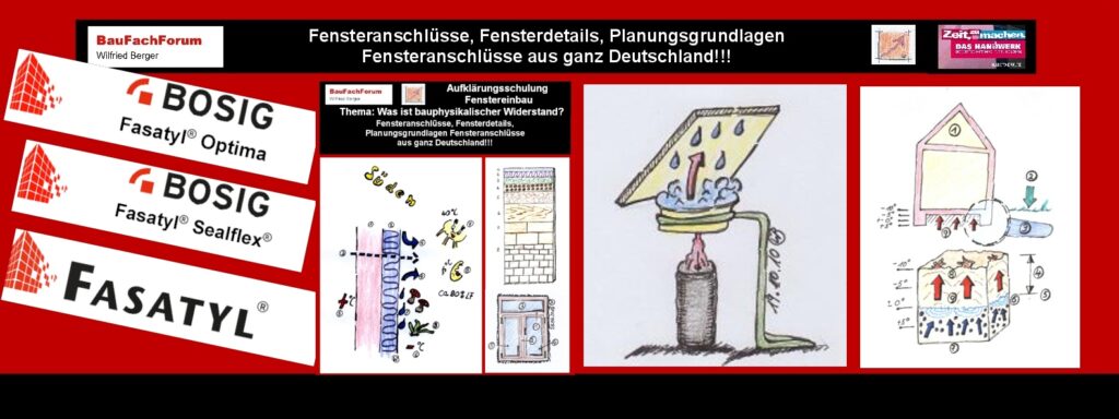 Der Widerstand für das Wassermolekül: Jetzt müssen wir die Frage klären, was für das Wassermolekül ein Widerstand darstellt. Also, alles durch das ein Wassermolekül wandern muss, ist ein Hindernis und hindert die mögliche Wanderung von 100 m. Das heißt, dass jedes Baumaterial die 100 m der Naturwissenschaft der Wassermolekül Wanderung behindert. Membranen für den Fenstereinbau sind jetzt so eingestellt, dass sie gerade auf diese 100 m Wanderweg des Moleküls eingestellt werden. Daher müssen die inneren Membranen einen höheren sd-Wert haben wie die äußere Membrane. Das nennen wir auch den Feuchtewiderstandswert, der in der Bausubstanz zum Taupunkt führen wird. Der Taupunkt oder was passiert beim Taupunkt? Wissen müssen wir über den Taupunkt, dass Luft je wärmer sie wird, umso mehr Wassermoleküle in sich aufnehmen kann. Somit die Erwärmung der Luftsäule auch eine größere Aufnahme von Wasser in Form vom Aggregatszustand Dampf möglich macht. Jetzt kommt die Taupunkttemperatur, bei der mit wieder fallenden Temperatur die Luftsäule den Wasserdampf nicht mehr halten kann und ausfällt. Das nennen wir in der Bauphysik wie auch in der Naturwissenschaftlichen Physik, den Sättigungspunkt in der Luftsäule. Somit mit dem Taupunkt 100 % Luftfeuchtigkeit herrschen. Danach wird der Dampf ausgelöst und mit der Abkühlung wird er wieder zu Wasser. Damit ist der Kreislauf wieder geschlossen. Aus dem Aggregatszustand Dampf wird naturwissenschaftlich der Aggregatszustand Wasser. Die Auswirkung zum Bauschaden: Für den Bauschaden aus dem Taupunkt heraus werden daher nicht lange Schadenszeiten benötigt. Diese entstehen meist schon in der Tag-Nachtwechselwirkung. Und das gerade im Sommer ganz extrem. Hier können unter einem Alu Fensterbank leicht 80 – 90 °C produziert werden, die dabei sehr viel Wasserdampf in der Bausubstanz aufnehmen kann. Kommt dann die Nacht, fällt die Temperatur unterhalb des Metalls extrem auf beispielsweise 13 °C ab. Dieses Ereignis wird bei Glas und Metallen dann noch von der Niederenergetischen Abstrahlung der Materialien an das Weltall mit beeinflusst. Um einfach einmal ein Beispiel der Wassermenge unterhalb einer Alu-Fensterbank in Liter zu definieren, bildet sich unter einer Fensterbank von 1m Länge und 0,30 m Tiefe im Tag-Nachtwechsel ca. 0,25 – 0,5 Liter Wasser. Und dieses Wasser darf nach der DIN 4108 Teil 2 nicht in das Bauwerk eindringen, sondern muss kontrolliert abgeführt werden oder eine Rücktrocknungsmöglichkeit erhalten. Brüstungsabdichtungen: Daher sind Brüstungsabdichtungen anderst zu bewerten wie die Laibungs- und Sturzabdichtungen. Hier müssen als Abdichtungsmaßnahmen die Grundlagen der DIN-Normenreihe 18531 – 18535 als Maßstab genommen werden. Begriffe zum Thema Taupunkt Fenstereinbau: Taupunkt Fenstereinbau, Schimmel, Gebäudehülle, Kondenswasser, U Wert, Fensterlaibung, Lüftung, Kompriband, Lüftung, Abdichtung, Dämmung, Gebäude, Lüfter, BauFachForum, Baulexikon Wilfried Berger. Einfach das Bild anklicken und Ihr kommt auf passende Videos vom BauFachForum. Dazu verlässt Ihr das BauFachForum und Ihr kommt auf unseren YouTube-Kanal vom BauFachForum. Wenn euch die Shorts zusagen, könnt Ihr zum ausführlichen Thema weiterklicken. Videoproduktion: BauFachForum, Baulexikon Wilfried Berger. www.baufachforum.de Der Widerstand für das Wassermolekül:
Jetzt müssen wir die Frage klären, was für das Wassermolekül ein Widerstand darstellt.
Also, alles durch das ein Wassermolekül wandern muss, ist ein Hindernis und hindert die mögliche Wanderung von 100 m. Das heißt, dass jedes Baumaterial die 100 m der Naturwissenschaft der Wassermolekül Wanderung behindert. Membranen für den Fenstereinbau sind jetzt so eingestellt, dass sie gerade auf diese 100 m Wanderweg des Moleküls eingestellt werden. Daher müssen die inneren Membranen einen höheren sd-Wert haben wie die äußere Membrane. Das nennen wir auch den Feuchtewiderstandswert, der in der Bausubstanz zum Taupunkt führen wird.
Der Taupunkt oder was passiert beim Taupunkt?
Wissen müssen wir über den Taupunkt, dass Luft je wärmer sie wird, umso mehr Wassermoleküle in sich aufnehmen kann. Somit die Erwärmung der Luftsäule auch eine größere Aufnahme von Wasser in Form vom Aggregatszustand Dampf möglich macht. Jetzt kommt die Taupunkttemperatur, bei der mit wieder fallenden Temperatur die Luftsäule den Wasserdampf nicht mehr halten kann und ausfällt. Das nennen wir in der Bauphysik wie auch in der Naturwissenschaftlichen Physik, den Sättigungspunkt in der Luftsäule. Somit mit dem Taupunkt 100 % Luftfeuchtigkeit herrschen. Danach wird der Dampf ausgelöst und mit der Abkühlung wird er wieder zu Wasser.
Damit ist der Kreislauf wieder geschlossen. Aus dem Aggregatszustand Dampf wird naturwissenschaftlich der Aggregatszustand Wasser.
Die Auswirkung zum Bauschaden:
Für den Bauschaden aus dem Taupunkt heraus werden daher nicht lange Schadenszeiten benötigt. Diese entstehen meist schon in der Tag-Nachtwechselwirkung. Und das gerade im Sommer ganz extrem. Hier können unter einem Alu Fensterbank leicht 80 – 90 °C produziert werden, die dabei sehr viel Wasserdampf in der Bausubstanz aufnehmen kann. Kommt dann die Nacht, fällt die Temperatur unterhalb des Metalls extrem auf beispielsweise 13 °C ab. Dieses Ereignis wird bei Glas und Metallen dann noch von der Niederenergetischen Abstrahlung der Materialien an das Weltall mit beeinflusst. Um einfach einmal ein Beispiel der Wassermenge unterhalb einer Alu-Fensterbank in Liter zu definieren, bildet sich unter einer Fensterbank von 1m Länge und 0,30 m Tiefe im Tag-Nachtwechsel ca. 0,25 – 0,5 Liter Wasser.
Und dieses Wasser darf nach der DIN 4108 Teil 2 nicht in das Bauwerk eindringen, sondern muss kontrolliert abgeführt werden oder eine Rücktrocknungsmöglichkeit erhalten.
Brüstungsabdichtungen:
Daher sind Brüstungsabdichtungen anderst zu bewerten wie die Laibungs- und Sturzabdichtungen. Hier müssen als Abdichtungsmaßnahmen die Grundlagen der DIN-Normenreihe 18531 – 18535 als Maßstab genommen werden.
Begriffe zum Thema Taupunkt Fenstereinbau:
Taupunkt Fenstereinbau, Schimmel, Gebäudehülle, Kondenswasser, U Wert, Fensterlaibung, Lüftung, Kompriband, Lüftung, Abdichtung, Dämmung, Gebäude, Lüfter, BauFachForum, Baulexikon Wilfried Berger.
Einfach das Bild anklicken und Ihr kommt auf passende Videos vom BauFachForum. Dazu verlässt Ihr das BauFachForum und Ihr kommt auf unseren YouTube-Kanal vom BauFachForum. Wenn euch die Shorts zusagen, könnt Ihr zum ausführlichen Thema weiterklicken.
Videoproduktion: BauFachForum, Baulexikon Wilfried Berger. www.baufachforum.de