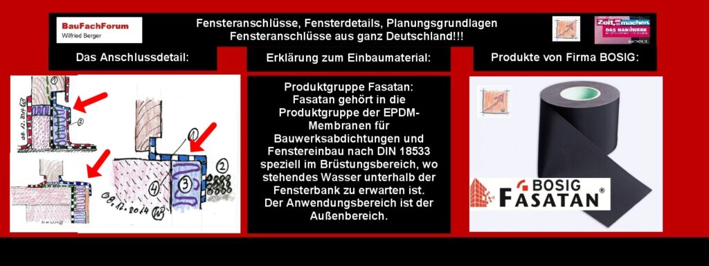 Welche Materialien benötige ich? Hier sind wir jetzt bereits am ersten Reiz-Thema angekommen, was Planung bedeutet. Denn wir haben es immer mit 2 Materialgrundsätzen zu tun. Einmal mit dem Grundsatz, dass unsere Materialien innerhalb von wenigen Tagen nach dem Fenstereinbau auch bautechnisch auf der Baustelle von den weiteren Gewerken aus dem Wetter genommen werden. Denn Produkte, die lediglich mit einer beispielsweisen 600 Pa Schlagregendichtheit auf den Prüfständen geprüft wurden, können und dürfen nicht einem Regen und Sturmgrundsatz von einem Wochenende ausgesetzt werden. Um das Witterungsproblem bei den Einbauprodukten besser zu verstehen unsere Schulungs-Folien über Membranen und Witterung. Link zu: Witterung und BOSIG-Produkte Was bedeutet das? Alles, was in den Laboren auf Schlagregen geprüft wird, sind lediglich reale Werte unserer natürlichen Bewitterung. Das heißt also, dass dabei lediglich Schlagregen im Minutentakt auf die Produkte einwirken können und dann auch wieder rücktrocknen können. Ist dies nicht der Fall, durchnässen die Produkte und saufen ab. Daher muss jetzt bereits die Planung dahingehen, ihre Gedanken führen, ob wir mit Kompribändern, Membranen aus Zellulose-Stoffen die Ausführung vornehmen. Dazu gehören auch die Produkte, die unter Putz eingeputzt werden können. Alle diese Produkte müssen schnellst möglichst aus dem Wetter genommen werden. Begriffe zum Thema Fenstereinbau Bänder: Kompribänder, außen Abdichten, ift Rosenheim, Blendrahmen, RAL Montage, Fenster Bestandteile, Fugendichtband, Kunststofffenster, BauFachForum, Baulexikon Wilfried Berger. Einfach das Bild anklicken und Ihr kommt auf passende Videos vom BauFachForum. Dazu verlässt Ihr das BauFachForum und Ihr kommt auf unseren YouTube-Kanal vom BauFachForum. Wenn euch die Shorts zusagen, könnt Ihr zum ausführlichen Thema weiterklicken. Videoproduktion: BauFachForum, Baulexikon Wilfried Berger. www.baufachforum.de Welche Materialien benötige ich?
Hier sind wir jetzt bereits am ersten Reiz-Thema angekommen, was Planung bedeutet. Denn wir haben es immer mit 2 Materialgrundsätzen zu tun. Einmal mit dem Grundsatz, dass unsere Materialien innerhalb von wenigen Tagen nach dem Fenstereinbau auch bautechnisch auf der Baustelle von den weiteren Gewerken aus dem Wetter genommen werden. Denn Produkte, die lediglich mit einer beispielsweisen 600 Pa Schlagregendichtheit auf den Prüfständen geprüft wurden, können und dürfen nicht einem Regen und Sturmgrundsatz von einem Wochenende ausgesetzt werden.
Um das Witterungsproblem bei den Einbauprodukten besser zu verstehen unsere Schulungs-Folien über Membranen und Witterung.
Link zu: Witterung und BOSIG-Produkte
Was bedeutet das?
Alles, was in den Laboren auf Schlagregen geprüft wird, sind lediglich reale Werte unserer natürlichen Bewitterung. Das heißt also, dass dabei lediglich Schlagregen im Minutentakt auf die Produkte einwirken können und dann auch wieder rücktrocknen können. Ist dies nicht der Fall, durchnässen die Produkte und saufen ab. Daher muss jetzt bereits die Planung dahingehen, ihre Gedanken führen, ob wir mit Kompribändern, Membranen aus Zellulose-Stoffen die Ausführung vornehmen. Dazu gehören auch die Produkte, die unter Putz eingeputzt werden können. Alle diese Produkte müssen schnellst möglichst aus dem Wetter genommen werden.
Begriffe zum Thema Fenstereinbau Bänder:
Kompribänder, außen Abdichten, ift Rosenheim, Blendrahmen, RAL Montage, Fenster Bestandteile, Fugendichtband, Kunststofffenster, BauFachForum, Baulexikon Wilfried Berger.
Einfach das Bild anklicken und Ihr kommt auf passende Videos vom BauFachForum. Dazu verlässt Ihr das BauFachForum und Ihr kommt auf unseren YouTube-Kanal vom BauFachForum. Wenn euch die Shorts zusagen, könnt Ihr zum ausführlichen Thema weiterklicken.
Videoproduktion: BauFachForum, Baulexikon Wilfried Berger. www.baufachforum.de