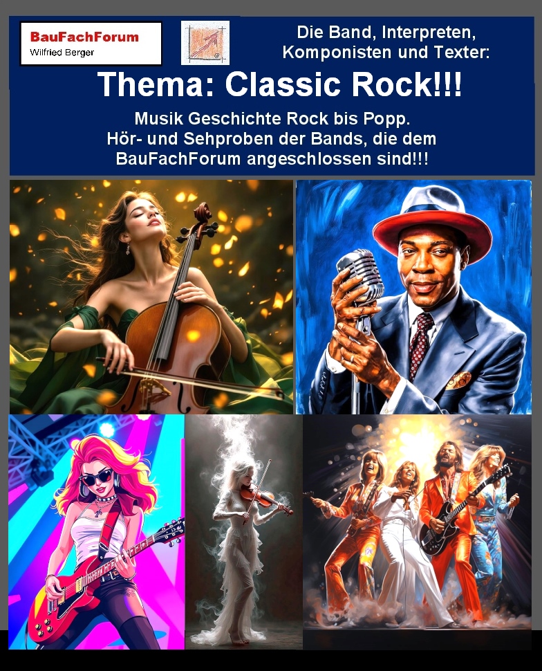 Teil 1 der Hör – und Sehprobe Musik Geschichte Rock bis Popp, BauFachForum, Baulexikon Wilfried Berger.
Thema: Was ist Musikgeschichte, mit dem Knapp ein Jahr Song Schickeria.
Mit dieser neuen Seite im Baulexikon ist wieder ein wichtiger Teil der Lehrlingsausbildung für unseren Nachwuchs im Handwerk entstanden. Musik ist ein zentraler Bestandteil des deutschen Handwerks in der Ausbildung. Die ganzen Instrumente für unsere Musik werden von Auszubildenden, Gesellen und Meister aus dem Handwerk hergestellt. Damit Ihr erkennen könnt, welche Musikrichtungen es gibt, wurde diese Seite ins Leben gerufen. Spannendes findet Ihr über dieses Thema unter www.BauFachForum.de unter dem Buchstaben M wie Musikgeschichte. Verpasst auch nicht andere spannende Themen aus dem BauFachForum, Baulexikon Wilfried Berger. Wir bedanken uns auch bei der Band Knapp ein Jahr für die Hör- und Sehproben.
Begriffe zum Thema Musikgeschichte:
Musik Geschichte Rock bis Popp, Clipart, Gitarre, Grundschule, Klavier, Rassel, Arbeitsblatt, Holz, Trompete, Harfe, Trommel, Flöte, Kindergarten, BauFachForum, Baulexikon Wilfried Berger.
Einfach das Bild anklicken und Ihr kommt auf passende Videos vom BauFachForum. Dazu verlässt Ihr das BauFachForum und Ihr kommt auf unseren YouTube-Kanal vom BauFachForum. Wenn euch ein Shorts zusagt, könnt Ihr zum ausführlichen Thema weiterklicken.
Videoproduktion: BauFachForum, Baulexikon Wilfried Berger. www.baufachforum.de