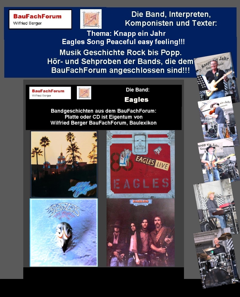 C-Teil1: Classic Rock: Hör- und Sehprobe zum Thema Musik Geschichte Rock bis Popp:
Wir bedanken uns bei der Band Knapp ein Jahr für die Musikbeispiele aus Ihren Live-Konzerten hier der Eagle-Song Peaceful Easy Feeling.
Thema: Was ist Classic Rock?
Classic Rock wird Bands zugeschrieben, die ihre Wirkenszeit in den 1960er-Jahren bis in die 1990er-Jahre hatten und versuchten mit musikalischen Experimente einmal zu ihrem eigenen Sound der Widererkennung zu finden oder aber auch aus Ihrem üblichen Stil auszubrechen und experimentelle Musik zu kreieren. Die Band Eagles wird dem Genre Classic Rock zugeordnet. Prägend mit Ihrem Song Peaceful Easy Feeling mit den Labels Album-Rock und Arena-Rock erkennen wir eine solche typische musikalische Findung zum späteren Eagles-Sound. Das war der Umstieg vom Country und Folk der Eagles in die Rock-Richtung. Daraus entwickelten sich bei vielen Bands der frühen Jahre der prägende Sound der 1970er Jahren.
Begriffe zum Thema Classic Rock:
Musik Geschichte Rock bis Popp, Rock meets Classic, Rock Hits, Rock Cafe, Rock Songs, Rock Night, Rock Show, Rock Radio, Musik, BauFachForum, Baulexikon Wilfried Berger.
Einfach das Bild anklicken und Ihr kommt auf passende Videos vom BauFachForum. Dazu verlässt Ihr das BauFachForum und Ihr kommt auf unseren YouTube-Kanal vom BauFachForum. Wenn euch ein Shorts zusagt, könnt Ihr zum ausführlichen Thema weiterklicken.
Videoproduktion: BauFachForum, Baulexikon Wilfried Berger. www.baufachforum.de