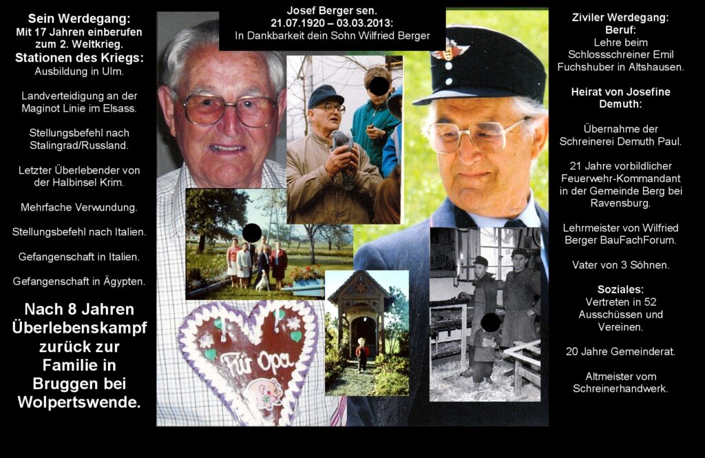 Vielleicht den Brandschutz einmal anderst gesehen? Wenn wir mal nachfolgend die Abschiedsrede vom Feuerwehrkommandant Josef Berger und im Short seine Jugend im 2. Weltkrieg mal verfolgen, müssen wir ja an den Brandschutz auch unsere Bedürfnisse stellen. Aber, was sind eigentlich unsere Bedürfnisse? Verfolgt man nachfolgend, dass der Feuerwehrkommandant Josef Berger, der auch Vater vom Autor ist, von ca. 1958 – 1978 die Feuerwehr und die Brandschutzgrundlagen in Berg bei Ravensburg aufgebaut hat, mal von der Seite der Bedürfnisse der Menschen her gesehen. Dann erkennen wir aus seiner Auflistung, innerhalb dieser 21 Jahren ja 21 Gro0berände gelöscht werden mussten. Und bei einer ländlichen Gemeinde Großbrand bedeutet, dass große Landwirtschaftliche Ökonomiegebäude bis über das Dach in Flammen standen. Also auch der Autor selber als Feuerwehrmann ja pro Jahr mit einem solchen Großbrand konfrontiert waren. Betrachten wir da mal den wirtschaftlichen Schaden muss man erkennen, dass es bei den meisten Geschädigten aufgebrannt hat. Das heißt, dass die alten Gebäude aus dem Versicherungswert heraus ja kaum mehr einen Wert hatten aber aus der Neuwertigen Elementarversicherung ja der Neuwert ersetzt werden musste. Also es in den meisten Fällen von aufgebrannt und nicht von abgebrannt geredet werden muss. Aber, das können ja nicht die heutigen Bedürfnisse der Menschheit gehören, sondern dass Brände verhindert werden sollten. Um die Bedürfnisse der Menschen früher und heute zu verstehen mal einen ganz grasser Zeitschnitt. Bedürfnisse gestern und heute: Verfolgen wir die Abschiedsrede von Josef Berger erkennen wir, dass zu seiner Zeit nicht einmal eine gescheite Pumpe zum Spritzen von Wasser vorhanden war, die auf 10 m Höhe den Brand bekämpfen konnte. Denn wenn wir heute sehen, dass unsere Bauwerke alle mit Elementarversicherungen versichert sind, geht schon ein wenig die Grundlage des Bedürfnisses des Brandschutzes verloren. Geschichtlich gesehen, müssen wir erkennen, dass 1879 von Joseph Wilson Swan die erste Glühbirne entwickelt wurde. Kurz darauf folget eine Entwicklung von Thomas Edison, der mit einem verkohlten Bambusfaden das ganze verbessert hat und auch 1880 dafür ein Patent bekam. Das Ganze soll hier jetzt nicht vom Brandschutz abschweifen. Aber um das bis zur Zeit des Feuerwehrkommandanten Josef Berger zu sehen 1958 ja erst 80 Jahre vergangen sind, dass die Bürger in Deutschland den Luxus hatten mit einem einfachen Schalter-Klick helles Licht zu haben- Und die Meinung herrschte, dass damit in der damaligen Meinung kein Brand mehr produzieren konnte. Aber auch hier irrte die Menschheit wieder einmal ganz gewaltig. Die Brandgefahr wurde mit dem elektrischen Licht um ein vielfaches erhöht, wie mit einer Öllampe die der Bauer damals in der Nacht an sein Nachtisch gestellt hatte. Es soll hier jetzt nur auf den Eingangssatz von Josef Berger in seiner abschiedsrede eingegangen werden, wo er sich über die damalige Jugend echauffierte, die mit nichts mehr zufrieden sind. Welches Licht hatten wir früher? Der Autor war in der Entwicklungshilfe im damaligen Biafra tätig. Dort lernet der Autor das erste Mal kennen, wie man mit einer Öllampe umgeht und wie man diese wartet und pflegt. Es wird heute für junge Menschen schwer zu verstehen sein, dass man für den gebrauch einer Öllampe geschult sein muss. Als zivilisierter Mensch hat der Autor in der Nacht natürlich den Docht der Öllampe bis auf Null heruntergedreht, sodass das Licht dabei aus ging. Also, wenn man in der Nacht sich auf den Nachttopf bewegen wollte erst eine Stunde verging, bis man die Öllampe wieder zum brennen gebracht hat. Eine Öllampe dreht man in der Nacht nie auf Null herunter. Man lässt immer die kleinste Flamme brennen. Braucht man das Licht dann in der Nacht, wird der Docht nur höher gedreht und das Licht wird heller. Link zu: Entwicklungshilfe in einem fremden Land. Das soll nur deutlich machen, dass wir heute in einer Entwicklung oder man kann auch von einer Evolution sprechen, von nur ca. 80 Jahre der Mensch von der Öllampe zum elektrischen Licht gekommen ist. Bedenken wir geschichtlich jetzt noch, dass das elektrische Licht nach dieser Erfindung erst etwa 50 Jahren später in die Privathäuser eingezogen ist, macht doch sicherlich nachdenklich. Erst im 19. Jahrhundert, also 130 Jahre nach dem ersten Patent, kam das elektrische Licht im sogenannten städtischen Ausbau in die Privathäuser. Wie immer waren hier die Schwaben mit den Städten Stuttgart, Mannheim oder Ulm die Vorreiter. Statistisch gesehen hatten zu der damaligen Zeit um 1914 nur etwa 5 % der Berliner Haushalte Strom. 1925 also 10 Jahre später erst ca. 25 % und Ende der 1920er Jahre etwa 50 % der Haushalte Strom hatten. In der Abschiedsrede von Josef Berger müssen wir aber erkennen, dass in den 1950er Jahre ja erst der Strom in diese ländlichen Bereiche kam. Und in kleine Dörfer wie die Gemeinde Berg bei Ravensburg um dauerhaftes elektrisches Licht zu bekommen bis in die Jahre 1930er und gar 1950er Jahre andauerte, bis die Elektrifizierung vollständig abgeschlossen war und Petroleumlampen endgültig ablöste wurden. Warum das solange ging hing einzig und alleine an den Kosten der Infrastruktur zusammen. 1960 kostete eine Glühlampe ca. 6 Mark. Also wenn ein Arbeiter im Monat 100 Mark verdient hat, kann erkannt werden, wie teuer der Strom zu den Einkommen war. Petroleum kostete damals nur 2 Mark und war damit weit günstiger, wie der elektrische Strom. Also elektrischer Strom bis in die 1960er Jahre ein teures Luxusgut war. Das ist gleich vergleichbar mit 2025 und den erneuerbaren Energien, die sich seit Jahrzehnten nicht auf den Markt eingliedern konnten. Aber, das soll lediglich ein Geschichtlicher Grundsatz sein. Aber der Ethische Grundsatz ist dabei der, dass wir zivilisierten Menschen gar nicht mehr unseren Luxus als Luxus ansehen, sondern als einfach gegeben annehmen. Wir machen uns keinerlei Gedanken mehr darüber warum eigentlich, wenn wir den Radio an einem Knopf anschalten, dort Sprache und Musik heraus kommt. Machen wir den Vergleich mit dem ersten Personal Computer oder kurz PC: Hier waren der Kenbak-1 aus 1971, der Micral N aus 1973, der Altair 8800 aus 1975 und dann mit dem Durchbruch der Apple II und der Tandy TRS-80 die den Durchbruch bis in unsere Schulen brachten vom Strom in den Haushalten ja nur knapp 15 Jahre danach angesiedelt. Dann 1977 setzte sich der Computer für die Massen durch. Also es vom Personal-Computer zu den Computer-Hackern die die ganze Welt beispielsweise im Zahlungsverkehr lahm legen können bis 2025, gerade mal 45 Jahre vergangen sind. Heute kaufen unsere Kinder im Freibad ihr Eis mit dem Handy und glauben, dass dies eine sichere Bezahlungsart sei? Die elektrische Technik hat das menschliche Denken bereits weit überholt! Damit werden aber die Gefahren an Laib und Leben nicht geringer. Handy Brände beispielsweise lassen sich in keine einzelne Gefahrenklasse einstufen. Und wir haben die Gefahrenklassen A bis F. Es gibt in der Normung der Reihe DIN EN 2 aktuell keine eigene Brandklasse für Akkubrände. Somit gehören diese Akkubrände in eine Kombination unserer drei Gefahrenklassen an. Da hier kombinierten Gefahrengrundlagen vorhanden sind. Hier die Kombinierte Merkmale: Brandklasse A: Das Kunststoffgehäuse des Handys brennt als Feststoff. Brandklasse B: Der im Akku enthaltene flüssige Elektrolyt ist brennbar. Brandklasse C: Bei der chemischen Reaktion im Inneren oder auch Thermal Runaway genannt, entstehen brennbare Gase. Link zu: Brandschutzklassen bei Feuerlöschern Im Vergleich werden Lithium-Batterien im Transportwesen in die Gefahrgutklasse als Gefahrgut der Klasse 9 für verschiedene gefährliche Stoffe und Gegenstände eingestuft werden. Gleiches gilt für jeden Brand eines Elektroautos. Hier redet man immer davon, dass das die Zukunft sein soll. Aber in der Gefahrenklasse sind diese Elektroautos nicht mehr einzustufen ohne dass die Menschen dabei an giftigen Gasen ums Leben kommen. Sind wir dann noch mit Hybriden Bauarten mit Elektrobatterien und fossilen Treibstoffen konfrontiert, gibt es dort in einem Verkehrsunfall kaum mehr eine Möglichkeit beim kleinsten Funken eine Explosion mit erheblich mehr Todesopfer zu verhindern. Die Todesopferzahlen im Straßenverkehr werden mit Elektroautos aus dem Gesichtspunkt des Brandschutzes drastisch steigen. Das liegt daran, dass unsere Politik nicht mehr wie früher Zeit zum Nachdenken hat, sondern innerhalb 4 Jahren Wahlperiode handeln muss. Und das wird der Tod der Menschheit sein. So geht es im Klimaschutz mit den Wärmepumpen von Robert Habeck, Die innerhalb weniger Jahre unser Klima bereits so zerstört haben, dass wir uns fragen, warum 2025 nur noch von Nebel und schlechtem Wetter geprägt ist. Link zu: Soziale Skandale Klimaschutz Der Mensch denkt nicht mal als angeblicher Klimaschützer wie Robert Habeck in der Technik zu Ende! Dazu mehr in der Folge unseres Berichts. Begriffe zum Thema Batterien Brandgefahr: Brandschutz, Fluchtwege, BauFachForum, DIN ISO 23601 und ASR A2.3, Batterien Brandgefahr, Brände, Lithium Ionen Akkus, Lithium Batterien, Abfall, Restmüll, leere Batterien entsorgen, Lithium Brand, Ionen Akku Brand, Baulexikon Wilfried Berger. Einfach das Bild anklicken und Ihr kommt auf ein spannendes Video vom BauFachForum, passend zum Thema. Dazu verlässt Ihr das BauFachForum und kommt auf unsere YouTube-Seite vom BauFachForum. Erschöpfende Auskünfte findet Ihr im Baulexikon unter dem Suchbegriff B vom BauFachForum Wilfried Berger. Videoproduktion: BauFachForum, Baulexikon Wilfried Berger. www.baufachforum.de Vielleicht den Brandschutz einmal anderst gesehen?
Wenn wir mal nachfolgend die Abschiedsrede vom Feuerwehrkommandant Josef Berger und im Short seine Jugend im 2. Weltkrieg mal verfolgen, müssen wir ja an den Brandschutz auch unsere Bedürfnisse stellen. Aber, was sind eigentlich unsere Bedürfnisse?
Verfolgt man nachfolgend, dass der Feuerwehrkommandant Josef Berger, der auch Vater vom Autor ist, von ca. 1958 – 1978 die Feuerwehr und die Brandschutzgrundlagen in Berg bei Ravensburg aufgebaut hat, mal von der Seite der Bedürfnisse der Menschen her gesehen. Dann erkennen wir aus seiner Auflistung, innerhalb dieser 21 Jahren ja 21 Gro0berände gelöscht werden mussten. Und bei einer ländlichen Gemeinde Großbrand bedeutet, dass große Landwirtschaftliche Ökonomiegebäude bis über das Dach in Flammen standen. Also auch der Autor selber als Feuerwehrmann ja pro Jahr mit einem solchen Großbrand konfrontiert waren. Betrachten wir da mal den wirtschaftlichen Schaden muss man erkennen, dass es bei den meisten Geschädigten aufgebrannt hat. Das heißt, dass die alten Gebäude aus dem Versicherungswert heraus ja kaum mehr einen Wert hatten aber aus der Neuwertigen Elementarversicherung ja der Neuwert ersetzt werden musste. Also es in den meisten Fällen von aufgebrannt und nicht von abgebrannt geredet werden muss. Aber, das können ja nicht die heutigen Bedürfnisse der Menschheit gehören, sondern dass Brände verhindert werden sollten. Um die Bedürfnisse der Menschen früher und heute zu verstehen mal einen ganz grasser Zeitschnitt.
Bedürfnisse gestern und heute:
Verfolgen wir die Abschiedsrede von Josef Berger erkennen wir, dass zu seiner Zeit nicht einmal eine gescheite Pumpe zum Spritzen von Wasser vorhanden war, die auf 10 m Höhe den Brand bekämpfen konnte. Denn wenn wir heute sehen, dass unsere Bauwerke alle mit Elementarversicherungen versichert sind, geht schon ein wenig die Grundlage des Bedürfnisses des Brandschutzes verloren.
Geschichtlich gesehen, müssen wir erkennen, dass 1879 von Joseph Wilson Swan die erste Glühbirne entwickelt wurde. Kurz darauf folget eine Entwicklung von Thomas Edison, der mit einem verkohlten Bambusfaden das ganze verbessert hat und auch 1880 dafür ein Patent bekam.
Das Ganze soll hier jetzt nicht vom Brandschutz abschweifen. Aber um das bis zur Zeit des Feuerwehrkommandanten Josef Berger zu sehen 1958 ja erst 80 Jahre vergangen sind, dass die Bürger in Deutschland den Luxus hatten mit einem einfachen Schalter-Klick helles Licht zu haben- Und die Meinung herrschte, dass damit in der damaligen Meinung kein Brand mehr produzieren konnte. Aber auch hier irrte die Menschheit wieder einmal ganz gewaltig. Die Brandgefahr wurde mit dem elektrischen Licht um ein vielfaches erhöht, wie mit einer Öllampe die der Bauer damals in der Nacht an sein Nachtisch gestellt hatte.
Es soll hier jetzt nur auf den Eingangssatz von Josef Berger in seiner abschiedsrede eingegangen werden, wo er sich über die damalige Jugend echauffierte, die mit nichts mehr zufrieden sind.
Welches Licht hatten wir früher?
Der Autor war in der Entwicklungshilfe im damaligen Biafra tätig. Dort lernet der Autor das erste Mal kennen, wie man mit einer Öllampe umgeht und wie man diese wartet und pflegt. Es wird heute für junge Menschen schwer zu verstehen sein, dass man für den gebrauch einer Öllampe geschult sein muss. Als zivilisierter Mensch hat der Autor in der Nacht natürlich den Docht der Öllampe bis auf Null heruntergedreht, sodass das Licht dabei aus ging. Also, wenn man in der Nacht sich auf den Nachttopf bewegen wollte erst eine Stunde verging, bis man die Öllampe wieder zum brennen gebracht hat. Eine Öllampe dreht man in der Nacht nie auf Null herunter. Man lässt immer die kleinste Flamme brennen. Braucht man das Licht dann in der Nacht, wird der Docht nur höher gedreht und das Licht wird heller.
Link zu: Entwicklungshilfe in einem fremden Land.
Das soll nur deutlich machen, dass wir heute in einer Entwicklung oder man kann auch von einer Evolution sprechen, von nur ca. 80 Jahre der Mensch von der Öllampe zum elektrischen Licht gekommen ist. Bedenken wir geschichtlich jetzt noch, dass das elektrische Licht nach dieser Erfindung erst etwa 50 Jahren später in die Privathäuser eingezogen ist, macht doch sicherlich nachdenklich.
Erst im 19. Jahrhundert, also 130 Jahre nach dem ersten Patent, kam das elektrische Licht im sogenannten städtischen Ausbau in die Privathäuser. Wie immer waren hier die Schwaben mit den Städten Stuttgart, Mannheim oder Ulm die Vorreiter. Statistisch gesehen hatten zu der damaligen Zeit um 1914 nur etwa 5 % der Berliner Haushalte Strom. 1925 also 10 Jahre später erst ca. 25 % und Ende der 1920er Jahre etwa 50 % der Haushalte Strom hatten.
In der Abschiedsrede von Josef Berger müssen wir aber erkennen, dass in den 1950er Jahre ja erst der Strom in diese ländlichen Bereiche kam. Und in kleine Dörfer wie die Gemeinde Berg bei Ravensburg um dauerhaftes elektrisches Licht zu bekommen bis in die Jahre 1930er und gar 1950er Jahre andauerte, bis die Elektrifizierung vollständig abgeschlossen war und Petroleumlampen endgültig ablöste wurden.
Warum das solange ging hing einzig und alleine an den Kosten der Infrastruktur zusammen. 1960 kostete eine Glühlampe ca. 6 Mark. Also wenn ein Arbeiter im Monat 100 Mark verdient hat, kann erkannt werden, wie teuer der Strom zu den Einkommen war. Petroleum kostete damals nur 2 Mark und war damit weit günstiger, wie der elektrische Strom. Also elektrischer Strom bis in die 1960er Jahre ein teures Luxusgut war. Das ist gleich vergleichbar mit 2025 und den erneuerbaren Energien, die sich seit Jahrzehnten nicht auf den Markt eingliedern konnten.
Aber, das soll lediglich ein Geschichtlicher Grundsatz sein. Aber der Ethische Grundsatz ist dabei der, dass wir zivilisierten Menschen gar nicht mehr unseren Luxus als Luxus ansehen, sondern als einfach gegeben annehmen. Wir machen uns keinerlei Gedanken mehr darüber warum eigentlich, wenn wir den Radio an einem Knopf anschalten, dort Sprache und Musik heraus kommt.
Machen wir den Vergleich mit dem ersten Personal Computer oder kurz PC:
Hier waren der Kenbak-1 aus 1971, der Micral N aus 1973, der Altair 8800 aus 1975 und dann mit dem Durchbruch der Apple II und der Tandy TRS-80 die den Durchbruch bis in unsere Schulen brachten vom Strom in den Haushalten ja nur knapp 15 Jahre danach angesiedelt. Dann 1977 setzte sich der Computer für die Massen durch.
Also es vom Personal-Computer zu den Computer-Hackern die die ganze Welt beispielsweise im Zahlungsverkehr lahm legen können bis 2025, gerade mal 45 Jahre vergangen sind.
Heute kaufen unsere Kinder im Freibad ihr Eis mit dem Handy und glauben, dass dies eine sichere Bezahlungsart sei? Die elektrische Technik hat das menschliche Denken bereits weit überholt!
Damit werden aber die Gefahren an Laib und Leben nicht geringer.
Handy Brände beispielsweise lassen sich in keine einzelne Gefahrenklasse einstufen. Und wir haben die Gefahrenklassen A bis F. Es gibt in der Normung der Reihe DIN EN 2 aktuell keine eigene Brandklasse für Akkubrände. Somit gehören diese Akkubrände in eine Kombination unserer drei Gefahrenklassen an. Da hier kombinierten Gefahrengrundlagen vorhanden sind.
Hier die Kombinierte Merkmale:
Brandklasse A: Das Kunststoffgehäuse des Handys brennt als Feststoff.
Brandklasse B: Der im Akku enthaltene flüssige Elektrolyt ist brennbar.
Brandklasse C: Bei der chemischen Reaktion im Inneren oder auch Thermal Runaway genannt, entstehen brennbare Gase.
Link zu: Brandschutzklassen bei Feuerlöschern
Im Vergleich werden Lithium-Batterien im Transportwesen in die Gefahrgutklasse als Gefahrgut der Klasse 9 für verschiedene gefährliche Stoffe und Gegenstände eingestuft werden. Gleiches gilt für jeden Brand eines Elektroautos. Hier redet man immer davon, dass das die Zukunft sein soll. Aber in der Gefahrenklasse sind diese Elektroautos nicht mehr einzustufen ohne dass die Menschen dabei an giftigen Gasen ums Leben kommen. Sind wir dann noch mit Hybriden Bauarten mit Elektrobatterien und fossilen Treibstoffen konfrontiert, gibt es dort in einem Verkehrsunfall kaum mehr eine Möglichkeit beim kleinsten Funken eine Explosion mit erheblich mehr Todesopfer zu verhindern.
Die Todesopferzahlen im Straßenverkehr werden mit Elektroautos aus dem Gesichtspunkt des Brandschutzes drastisch steigen.
Das liegt daran, dass unsere Politik nicht mehr wie früher Zeit zum Nachdenken hat, sondern innerhalb 4 Jahren Wahlperiode handeln muss. Und das wird der Tod der Menschheit sein. So geht es im Klimaschutz mit den Wärmepumpen von Robert Habeck, Die innerhalb weniger Jahre unser Klima bereits so zerstört haben, dass wir uns fragen, warum 2025 nur noch von Nebel und schlechtem Wetter geprägt ist.
Link zu: Soziale Skandale Klimaschutz
Der Mensch denkt nicht mal als angeblicher Klimaschützer wie Robert Habeck in der Technik zu Ende!
Dazu mehr in der Folge unseres Berichts.
Begriffe zum Thema Batterien Brandgefahr:
Brandschutz, Fluchtwege, BauFachForum, DIN ISO 23601 und ASR A2.3, Batterien Brandgefahr, Brände, Lithium Ionen Akkus, Lithium Batterien, Abfall, Restmüll, leere Batterien entsorgen, Lithium Brand, Ionen Akku Brand, Baulexikon Wilfried Berger.
Einfach das Bild anklicken und Ihr kommt auf ein spannendes Video vom BauFachForum, passend zum Thema.
Dazu verlässt Ihr das BauFachForum und kommt auf unsere YouTube-Seite vom BauFachForum.
Erschöpfende Auskünfte findet Ihr im Baulexikon unter dem Suchbegriff B vom BauFachForum Wilfried Berger.
Videoproduktion: BauFachForum, Baulexikon Wilfried Berger.
www.baufachforum.de