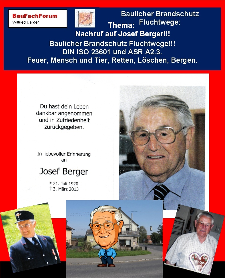 Hör – und Sehprobe Baulicher Brandschutz Fluchtwege:
Thema: Nachruf auf Feuerwehrkommandant Josef Berger:
Das BauFachForum gedenkt an einen großen Feuerwehrkommandanten mit aufregendem Leben. Wichtige Stationen seines Lebens begannen mit der Einberufung mit 17 Jahren zum zweiten Weltkrieg. Seine Ausbildung war in Ulm. Danach erfolgte sein Stellungsbefehl an die Maginot Linie im Elsass. Aus der Westfront kam der Stellungsbefehl nach Stalingrad in Russland. Mehrfache Verwundungen und letzter Überlebender mit dem letzten Rettungsflug von der Halbinsel Krim. Nach der Genesung erfolgte der Stellungsbefehl an die Front in Italien. Dort geriet Josef Berger in englische Gefangenschaft nach Ägypten. Nach 8 Jahren Überlebenskampf kam er zurück zur Familie in Bruggen Wolpertswende. Er absolvierte eine Schreinerlehre beim Schlossschreiner Emil Fuchshuber in Altshausen bis zum Meister-Abschluss. Heirat seiner ersten Liebe Josefine Demut in Ettishofen bei Berg bei Ravensburg im Schussental. Er übernahm die Schreinerei Paul Demuth in Berg und wurde dort 21 Jahre lang zum vorbildlichen und verdienten Feuerwehrkommandanten gewählt. 1958 Geburt von Sohn Wilfried Berger. Seinen Sohn bildete er ebenfalls zum Schreinermeister und Feuerwehrmann aus, der später den Betrieb übernahm. Mit Josefine Berger hatte er 3 Söhne- Vertreten war er in 52 Ausschüssen und Vereinen. Seine Verdienste 20 Jahre Gemeinderat und Altmeister vom Schreinerhandwerk. Seit gespannt auf den nächsten Teil.
Begriffe zum Thema Feuerwehrkommandant:
BauFachForum die Seite des Bauens, Feuerwehrkommandant, Geschenk, Nachruf, Playmobil, Josef Berger, Berg bei Ravensburg, Schussental, verdienter Feuerwehrkommandant, Josef Berger 21 Jahre Kommandant, BauFachForum, Baulexikon Wilfried Berger.
Einfach das Bild anklicken und Ihr kommt auf passende Videos vom BauFachForum.
Dazu verlässt Ihr das BauFachForum und Ihr kommt auf unseren YouTube-Kanal vom BauFachForum. Wenn euch ein Shorts zusagt, könnt Ihr zum ausführlichen Thema weiterklicken.
Erschöpfende Auskünfte findet Ihr im Baulexikon unter dem Suchbegriff B vom BauFachForum Wilfried Berger.
Videoproduktion: BauFachForum, Baulexikon Wilfried Berger.
www.baufachforum.de