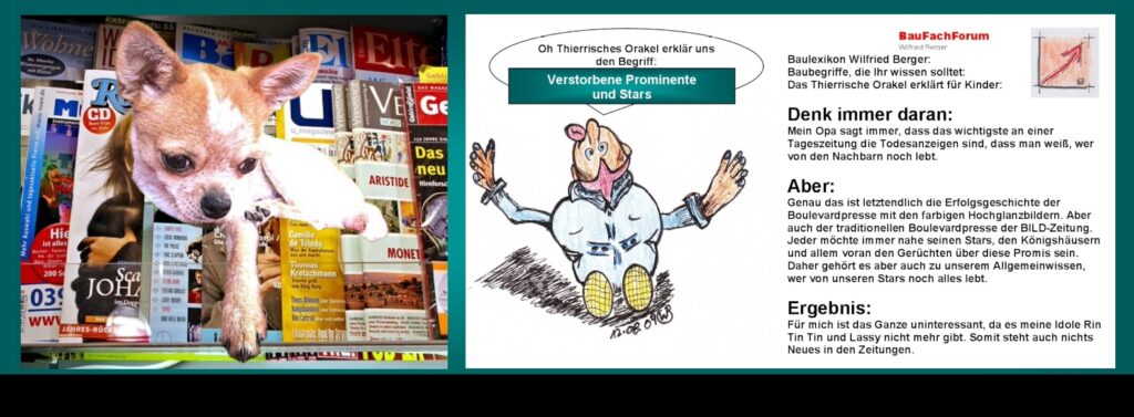 Die Boulevardpresse vom BauFachForum!!!
Bei jeder Ausbildung im Handwerk ist es wichtig, dass der Auszubildenden eine entsprechendes Allgemeinwissen zum Schulische Wissen mitbringen sollten. Das ergibt sich bereits aus der Geschichte in der Berufsschule, wenn es um Stilkunde und die Geschichte des Handwerks geht. Daher soll diese Seite mit den Shorts über die Prominente dazu anregen, sich auch Allgemeinwissen anzueignen.  
