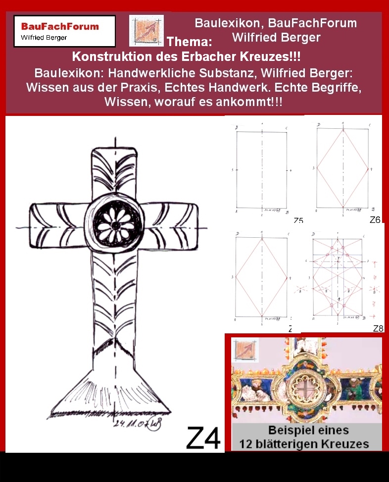 Das Erbacher Radkreuz am Westgiebel: Ein zehnblättriges Schutzsymbol gegen das Böse, konstruiert nach dem Goldenen Schnitt. BauFachForum, Baulexikon Wilfried Berger