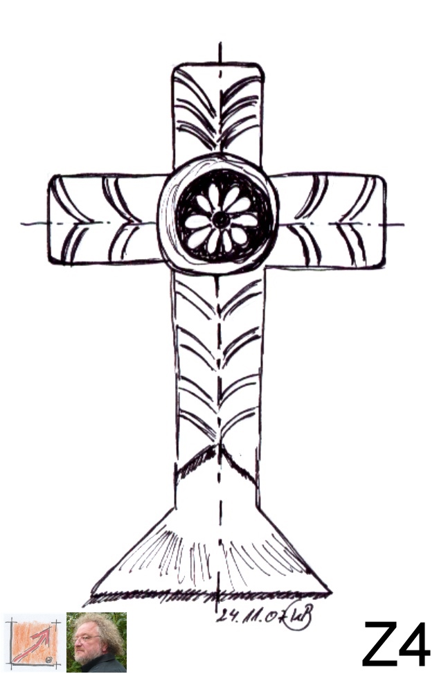 Das fertige Erbacher Kreuz: Geometrische Vollendung eines 10-blättrigen Radkreuzes aus klarer Zahlenfolge und antiker Konstruktion.