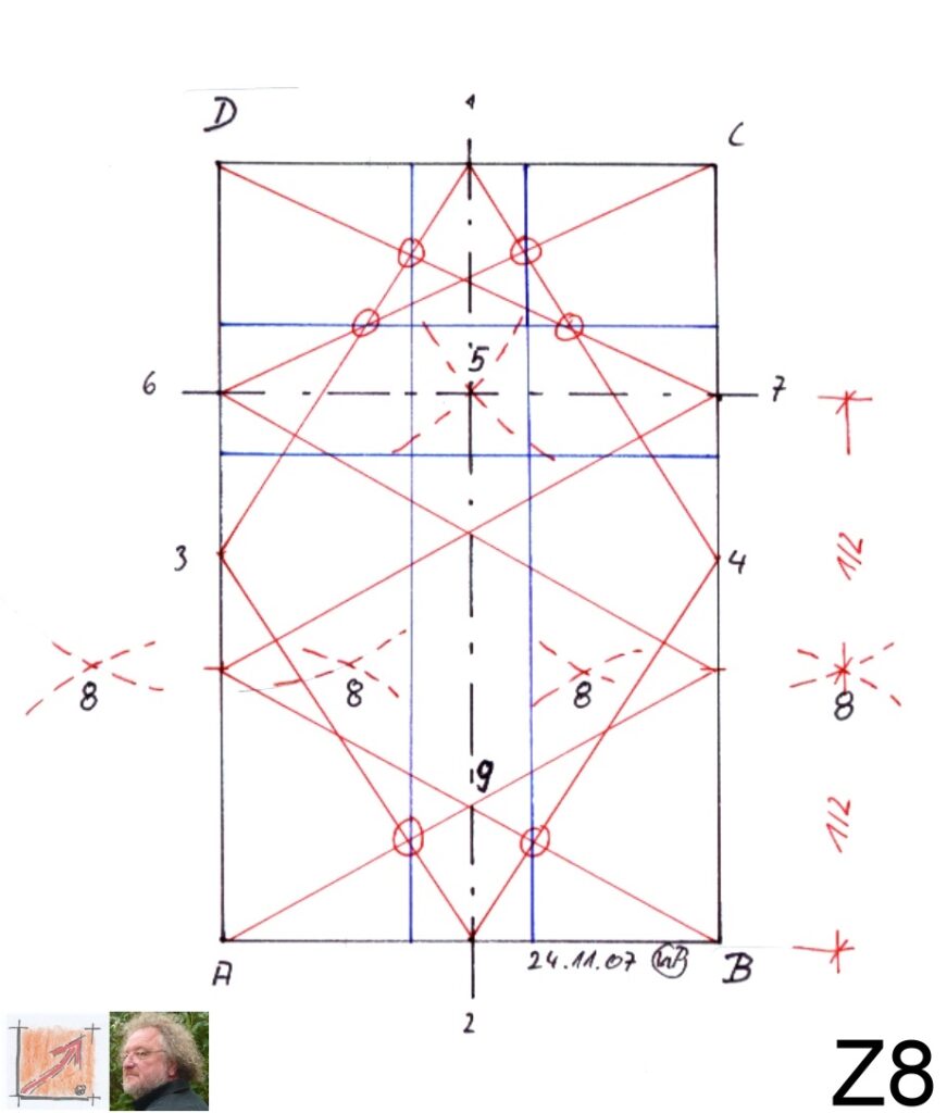 Berechnung der Holm-Endpunkte und Schnittlinien über den rechten Winkel der Grundkonstruktion.