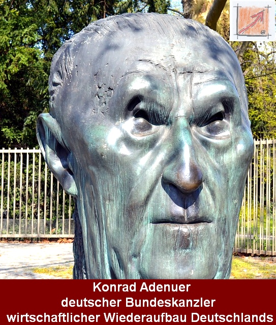 Konrad Adenauer:
Porträt von Konrad Adenauer: Erster Bundeskanzler der BRD, der Deutschland nach 1945 demokratisierte und fest in die westliche Wertegemeinschaft integrierte.
