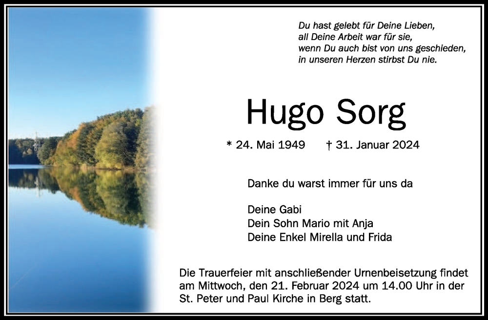 Handwerkliche Partnerschaft über Jahrzehnte: Gedenken an einen Meister seines Fachs. Gedenken an Hugo Sorg, Schlosser und Schmied aus Berg, langjähriger Partner der Schreinerei Wilfried Berger.