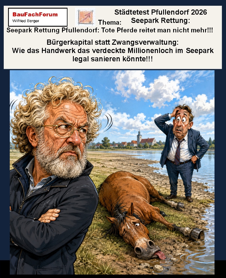 Text zum Bild: Der Sachverständige Wilfried Berger vom BauFachForum hat Bürgermeister Ralf Gerster, dieses hier vorgetragene Gesamtsystem vorgetragen und er hat dies arrogant abgelehnt. Bild: Das Anschauungsbild wurde mit der KI gefertigt.