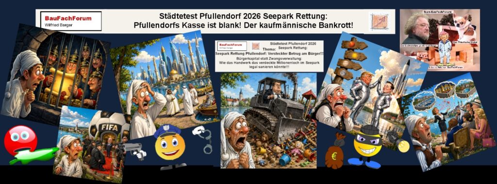 Die Bild-Kollage zeigt die Horror Vision des Weltendorfs Seepark Pfullendorf, wie von Bürgermeister Ralf Gerster falsch verstanden. Ausverkauf an alle Welt und Verscherbeln des Volksvermögens der Pfullendorfer Bürger.